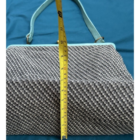 Tiffany Blue Tweed Wool Hand Bag Shoulder Frame Purse Made In India - Picture 4 of 11